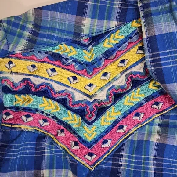 Panhandle Rough Stock Plaid Western Shirt M Embroidered Snap - Picture 8 of 14